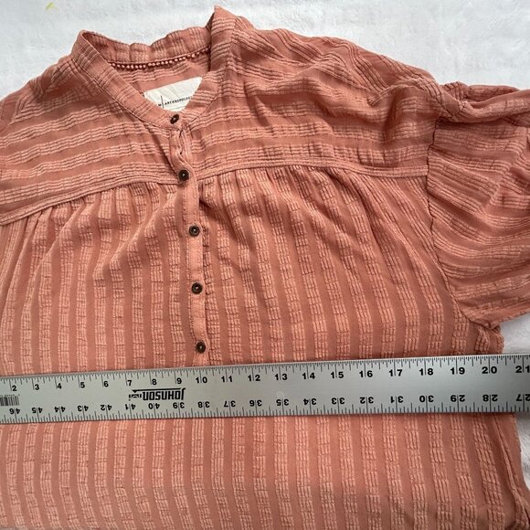 Anthropologie Womens Romy Textured Peasant Henley Button Up Blouse Top XS Peach - Picture 7 of 8